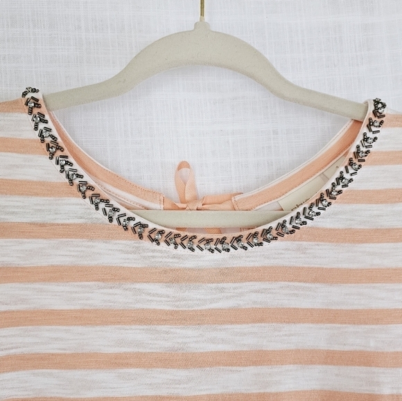 Chico's Striped Embellished Crew Neck 3/4 Sleeves Women's Top Size 1 - Picture 3 of 7